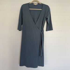 Synergy Organic ClothIng Women's Short Wrap Robe Medium Blue Organic Cotton